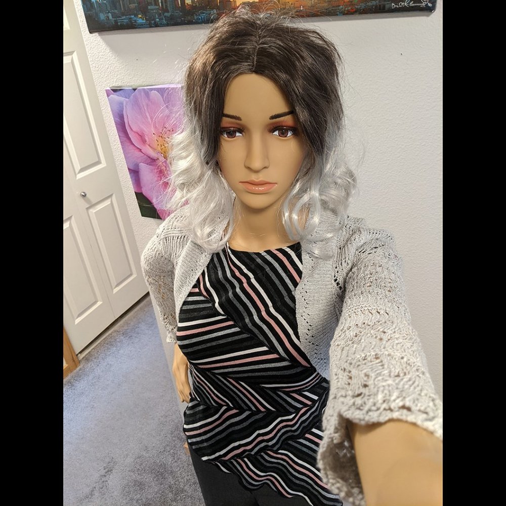 FIORLINI INTERNATIONAL Pink, white, grey, and black Striped Asymmetrical Blouse - Picture 6 of 9